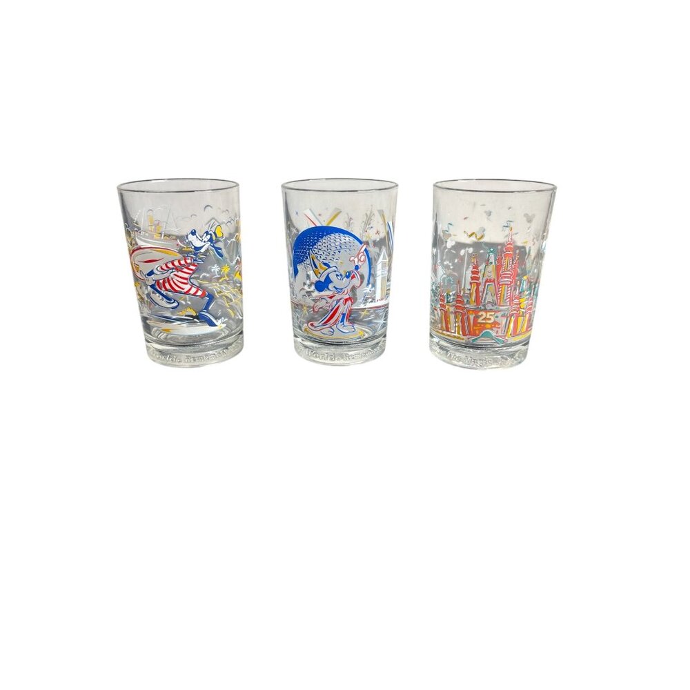 1996 Walt Disney World Remember the Magic 25th Anniversary Set of 3 Glasses